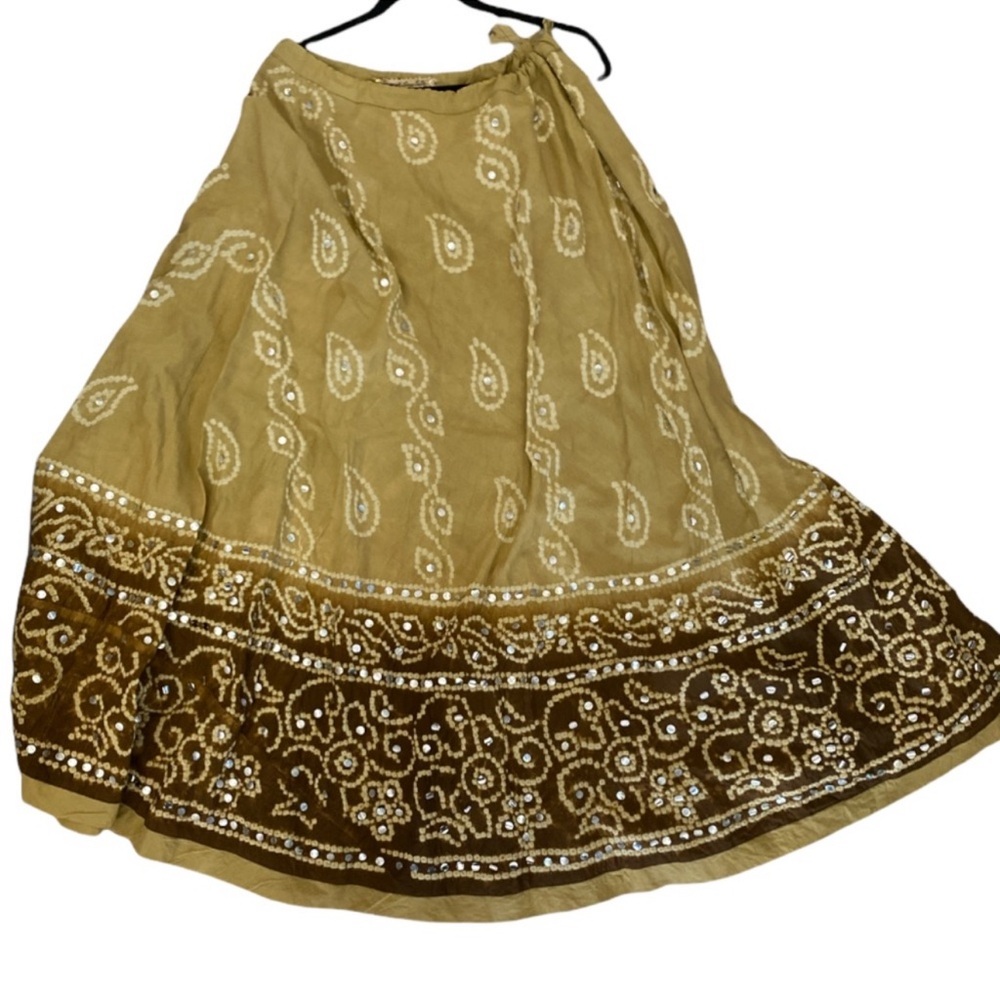 Chic Embroidered Maxi Skirt in Tan and Brown